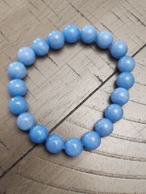 1pc Natural Aquamarines Beads Bracelet Women Men Blue Stone Round Bead Bracelet